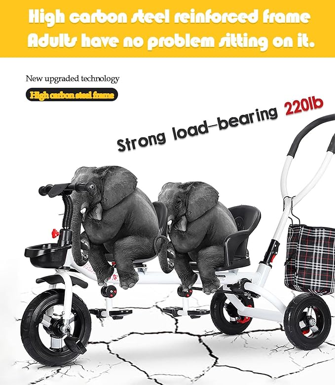 Kids Tricycle - 4 in 1 Double Seat Children'S Tricycle, Toddler Pushchair, Detachable Canopy, Folding Pedals, Reversible Seat, Removable Guardrail, Suitable for 1 to 6 Years Old Children,Blue