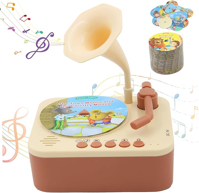 Kids Phonograph with 96 Cards, Toddler Record Player, Story & Music Player, Educational Phonograph for Boys and Girls Age 3+