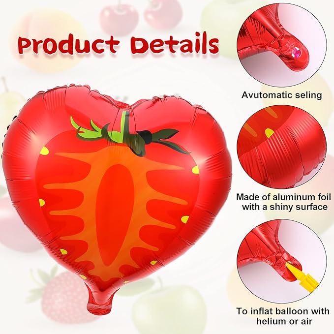 28 Pcs Summer Fruit Foil Aluminum Helium Balloons for Tutti Fruit Party Decorations Tropical Strawberry Watermelon Jumbo Balloons for Wedding Birthday Shower Party Supplies 18 Inch