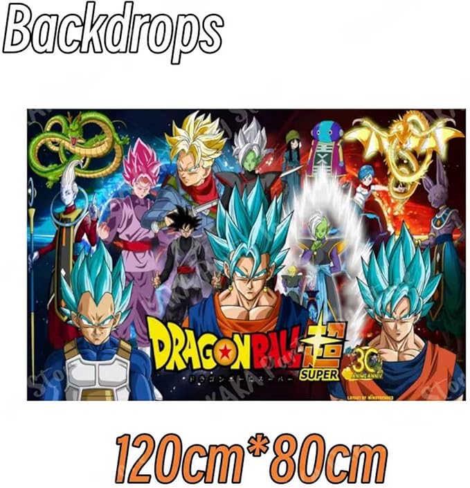 42PCS Dragon Ball Birthday Party Supplies: Banner, Cake Topper, Tablecloth, Backdrop, Cupcake Toppers, Balloons, Aluminum Balloons
