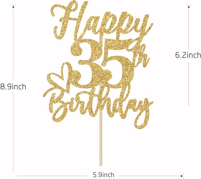 Happy 35th Birthday Cake Topper, 35th Birthday Decorations, Cheers to 35 Years, Hello 35, 35th Happy Birthday Party Supplies Gold Glitter