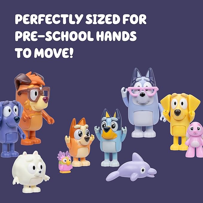 Bluey Super Fan Figurines for Toddlers Set, 11 Character Pack with Exclusive Figures, Toddler Figurine Toys Includes Bluey, Bingo & More, Ages 3+