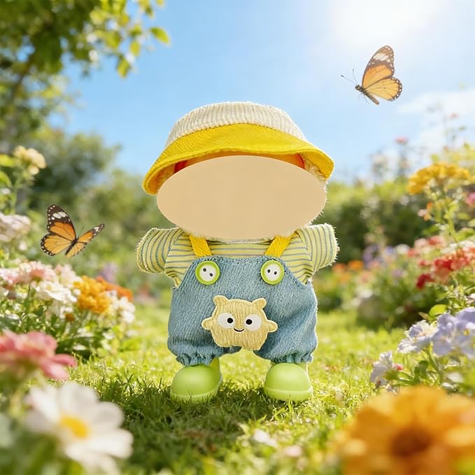 17cm Doll Clothes Overalls Outfit Set, Include 5 Styles with Hats, Headphones, Shoes and Bag, Cute Dress Up Accessories for Doll Play and Display, (No Dolls)