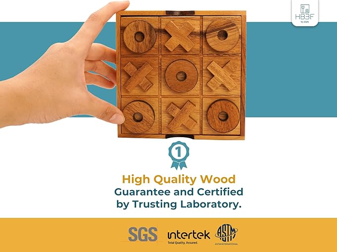 BSIRI Wooden Tic Tac Toe Game Coffee Tabletop XO Blocks Ideal for Family Living Room Games Night for Adults for Desk Decor and Unique Wood Gifts for All Occasions 5.5 Inch