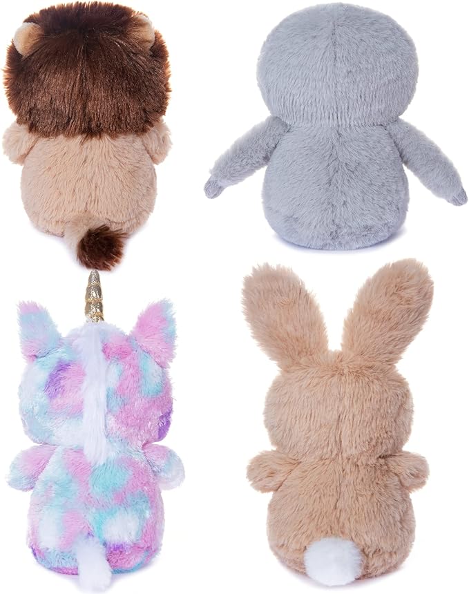 My OLi 4-Pack 5" Fairy Tale Stuffed Animals - Unicorn, Lion, Rabbit & Sloth Plush Toy Set for Babies, Toddlers, Kids Girls & Boys