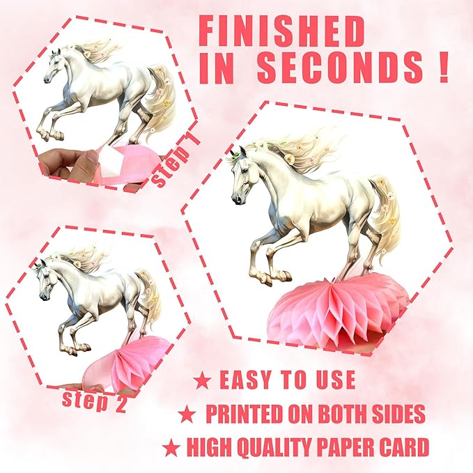 Girl Horse Party Centerpiece Set - Horse Honeycomb Girl Birthday Decorations and Horse Table Toppers for Kids' Horse-Themed Birthday and Baby Shower Table Decor
