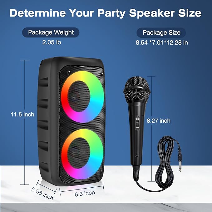 Karaoke Machine for Adults Kids,Colorful LED Lights, Portable Bluetooth Speaker with 1 Wired Mic Support TWS/TF/USB/AUX for Home Party Stage,Outdoor, Xmas Gifts,Outdoor