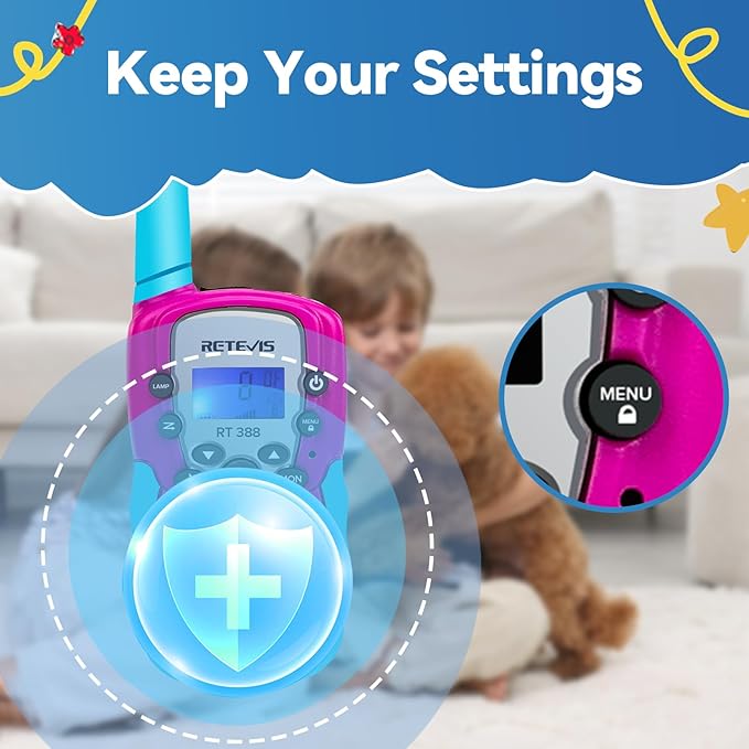 Retevis RT388 Kids Walkie Talkies 2 Pack, 2 Way Radio 22 CH Toy Walkie Talkie, Clear Sound Flashlight VOX, Toys Gifts for 6-12 Year Old Boys Girls Camping Outdoor Games(Blue Pink 1 Pair)