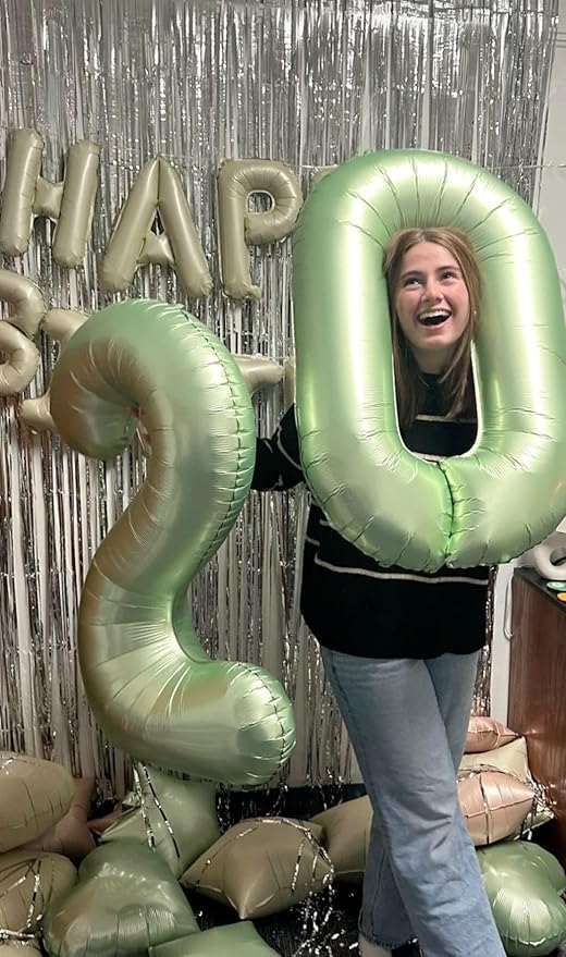 Sage Green Helium Number Balloon 40 Inch, Giant Foil Oliver Green Number 0 Birthday Balloons, Large Numbers 10 20 30 40 50 60 70 80 90 100 2026, Party Celebration Supplies Decorations