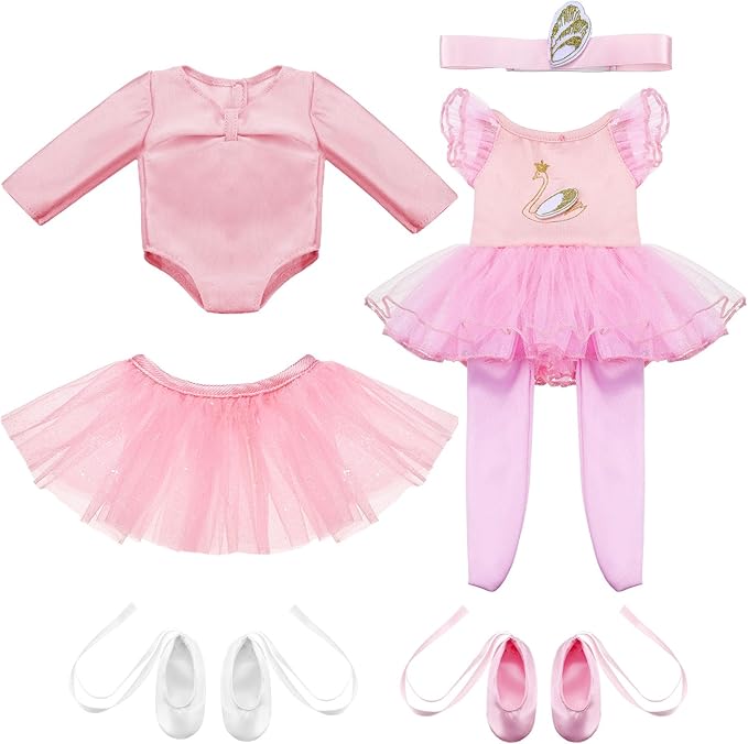 Kajaia 8 Pcs Doll Clothes 18 Inch Doll Clothes and Accessories Dress Flip Flops Hat Outfit Swimsuit Accessories for 18 Inch(Ballet)