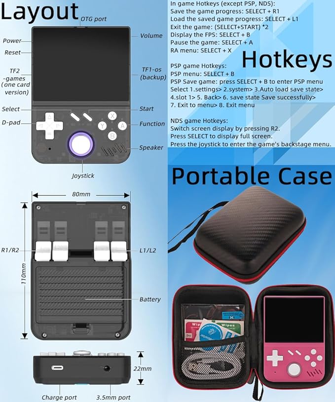 My Mini Handheld Game Console 3.5-in 640*480 IPS OCA Screen RK3326 4000mAh mymini with Portable Case Pink-64GBVer.