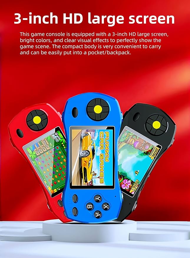 3.0" Sports car Shape Handheld Game Console Built-in 250 Action/Fighting/Sports/Racing/Puzzle Retro Video Games Kid's Portable Electronic Puzzle Toy Children's Birthday (Blue)