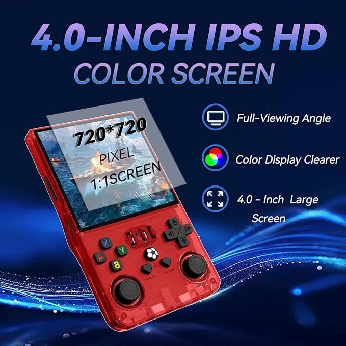 R36max Retro Handheld Game Console,64gb Memory,4000mah Battery, 18000 Pre-Installed Games ,4.0-Inch IPS Hd Screen Portable Retro Gaming Console,Suitable for Travel and Home Use (Red) (Red, 64, GB)