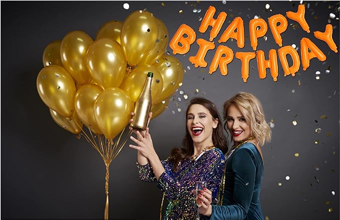 Happy Birthday Orange Aluminum Foil Letters Balloons 16 Inch Aluminum Foil Banner Balloons for Birthday Party Decorations Supplies