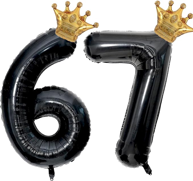 40 inch Large Black 67 Balloon Number with Gold Crown Balloons 67th Birthday Big Foil Mylar Helium Balloon for Women Man 67th Birthday Anniversary Decorations Supplies Favors(Number 67 Balloons）