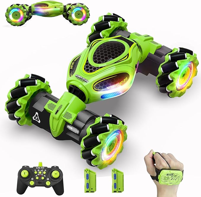 Gesture RC Car, 1:18 4WD Transform Off-Road Stunt Car with Gesture & Remote Control, 360° Flips Drift Vehicle with LED Lights Music, All Terrain Toy Cars Gifts for Boys Girls Age 6-12