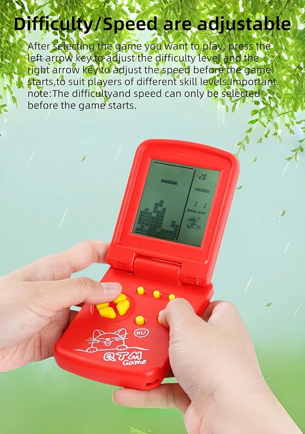 JXD 3.5-Inch Screen Block Game Console with Unique Flip Design Built-in 26 Retro Games Multiple Modes Adjustable Difficulty/Speed Children's Educational Game Toys Christmas (Yellow)