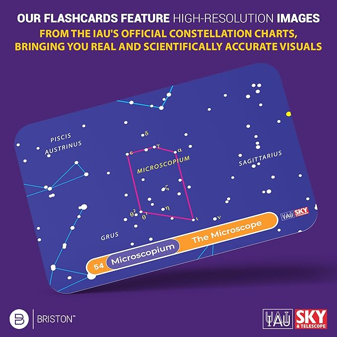 Briston Galactic Guide 88 Constellation Flashcards – Astronomy Learning Cards for Kids & Adults, Star Chart Study Set with Brightest Stars, Facts & Illustrations, Space Education Gift for Stargazers
