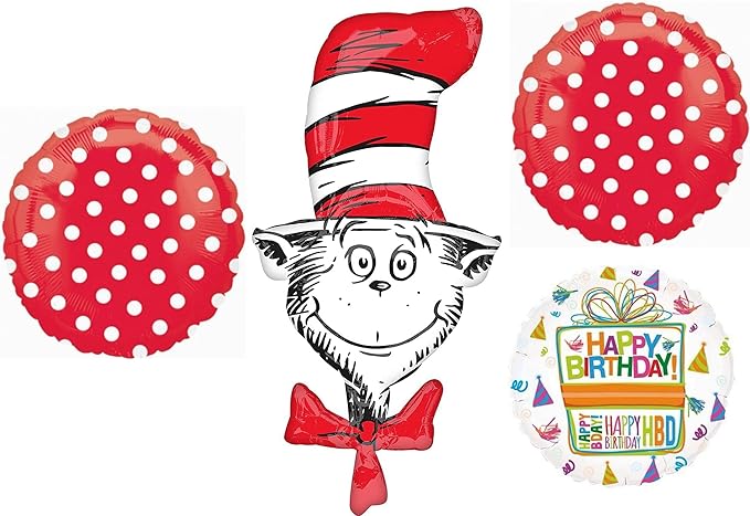 Anagram Cat In The Hat Party Supplies 4pc Birthday Balloon Bouquet Decorations