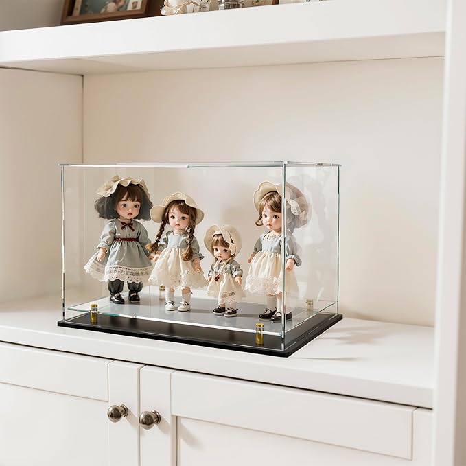 Acrylic Display Case with Lift-up Showing Platform ANG Golden Feet, Dust-Proof Clear Box for Soccer, Rugdyball, Football, Figurines, and Memorabilia (12" Lx8 Wx9.6 H)