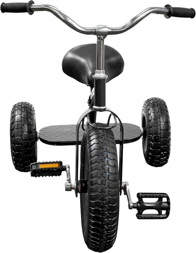 Gener8 Deluxe Tricycle for Kids Durable Steel Frame Inflatable Rubber Tires Adjustable Seat Perfect for Toddlers Ages 3-7 Black Promotes Balance Coordination & Independence
