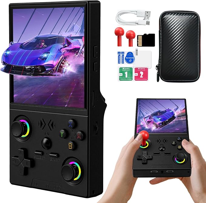 XF40V Retro Handheld Game Console, Retro Gaming Console 4.0'' IPS Screen Linux System Built-in 64G TF Card, Open Source Linux System, Preloaded 20000+ Classic Games, Portable Video Gaming (Black-64G)