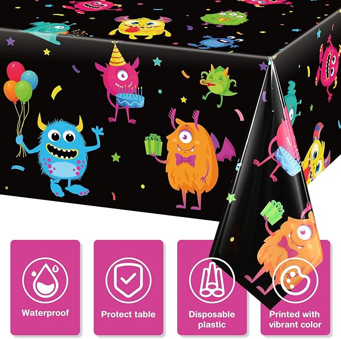 Buryeah 6 Pcs Monster Pattern Table Covers Plastic Birthday Table Cloths of Monster Pattern for Kids Boys Birthday Party Decoration Supplies, 54 x 108 Inch