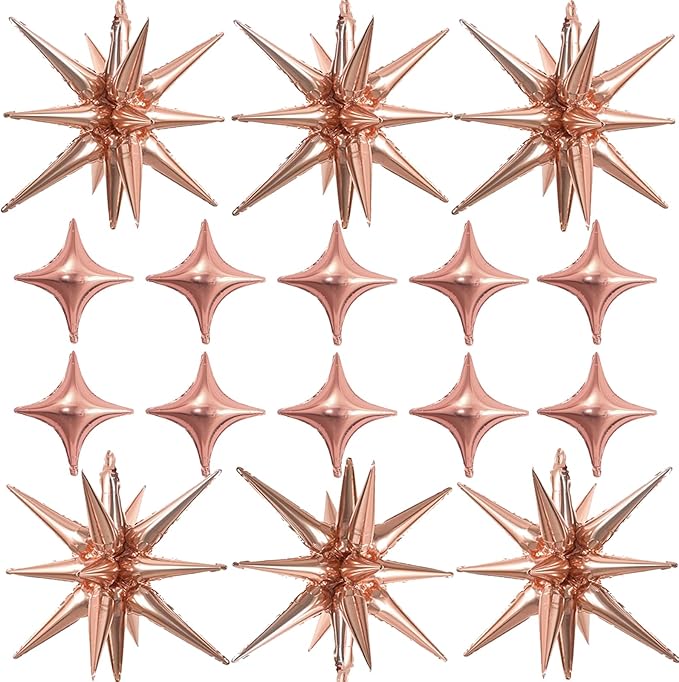 Rose Gold Star Foil 6pk Starburst & Spike Balloons for Weddings & Parties
