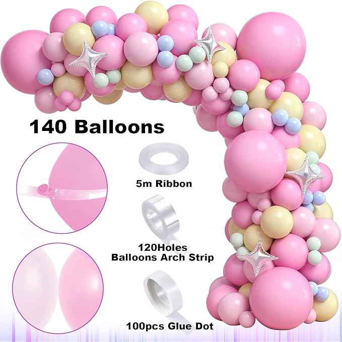 Winrayk 142Pcs Pink Unicorn Party Decorations Birthday Supplies for Girls, Pink Balloon Arch with Backdrop Tablecloth Large Self-designed Foil Balloons, Kids Rainbow Unicorn Theme Birthday Decorations