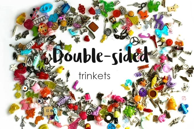 TomToy Double-Sided I Spy Trinkets for I Spy Bag, I Spy Bottle, Mixed Miniatures, Small Buttons, Beads, Charms and Objects, 1-3cm, Set of 20 trinkets