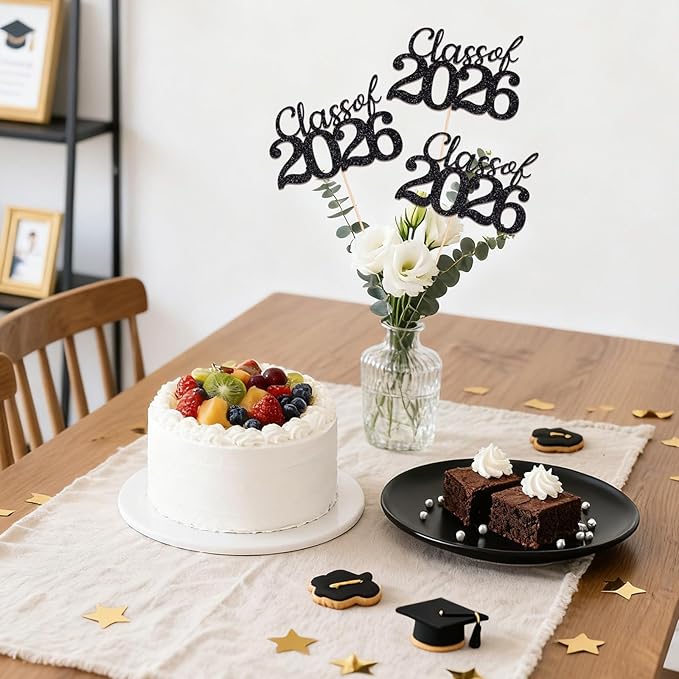 Black Class of 2026 Double-sided Graduation Table Centerpieces, 12 Pcs Grad Party Decorations with Sticks, Graduation 2026 Party Supplies for Table Decor