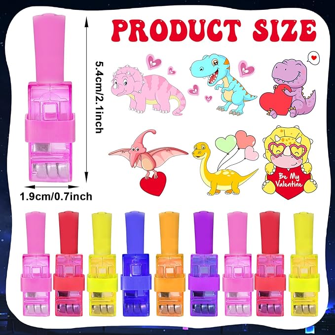 36 PCS Valentine's Day Dinosaur LED Finger Lights Love Heart Party Favors Glow in the Dark Light Up Finger Lights Themed Toys Bulk for Birthday Party Goodie Bag Stuffer Birthday Gifts Classroom Prize