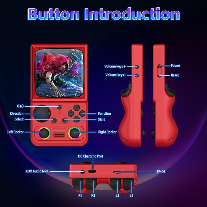 R36TMAX Retro Handheld Game Console, 4.0 Inch IPS HD Screen Retro Gaming Console, Handheld Game Console with 18000+ Classic Games, Supports WiFi Networked Fighting and OTG, Built-in 64G-Classic Red