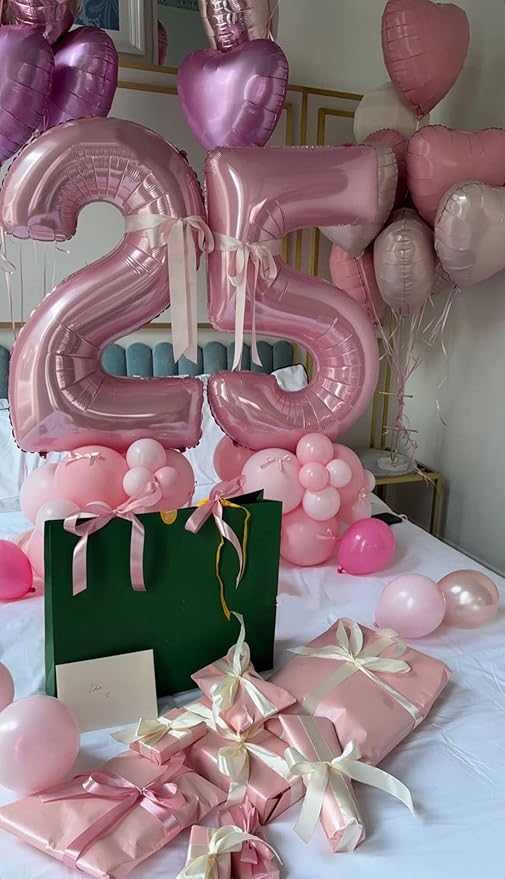 25 Balloon Numbers 40 Inch, Happy 25th Birthday Decorations for Women, Pastel Pink Foil Large Ballon for 2 5 25 52 Birthday Party Wedding Anniversary Supplies