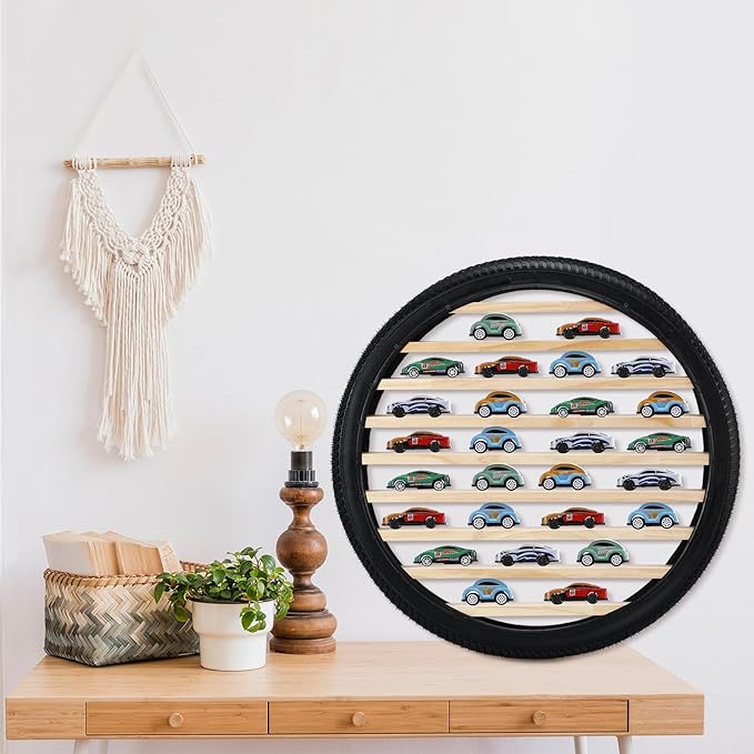 Tire Toy Box Wall Car Display Shelf Model Car Display Case Stand for 1/64 Collectibles Cars,Collectibles,Toy Figurines(Diameter 23.6 Inches)