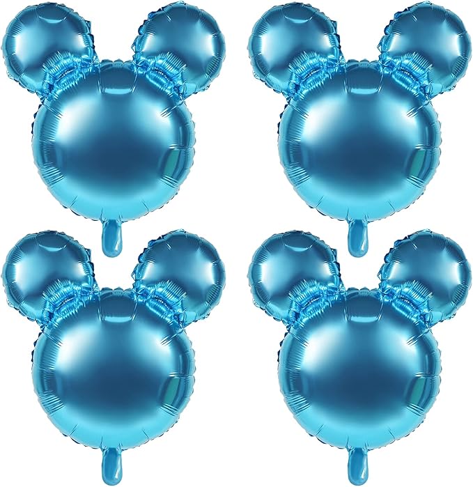 4 Pcs Mouse Head Foil Balloons, 24'' Mouse Mylar Balloon for Birthday Party Decorations Jumbo Mouse Head Aluminum Foil Balloons Party Favors Supplies (Light Blue)