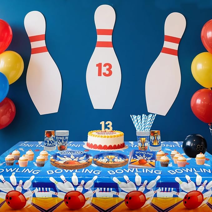 KEFAN Bowling Birthday Party Decorations, Bowling Theme Party Tableware Supplies including Plates, Cups, Napkins, Tablecloth (40)
