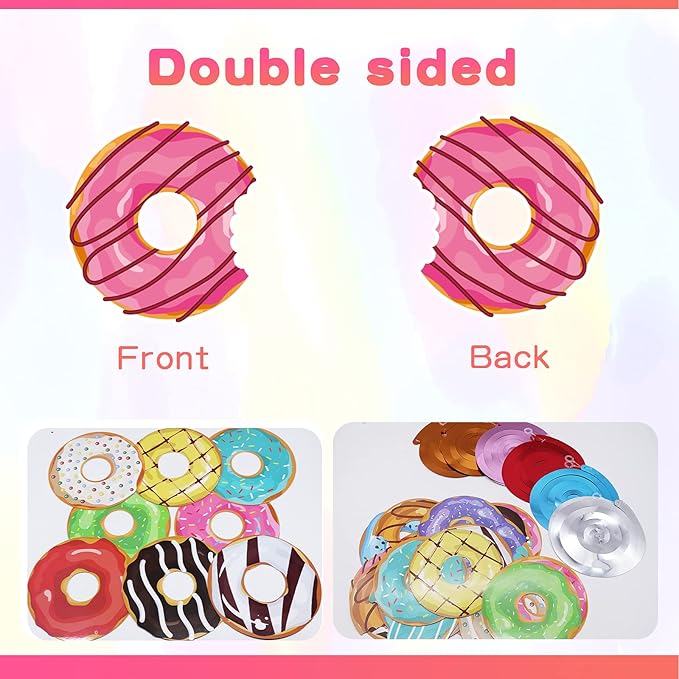 Sweet Donut Hanging Swirl Party Decorations 30 Pack Foil Ceiling Hanging Streams Party Supplies Banner Decor for Kids Donut Candy Birthday Celebrating Party Events Baby Shower Room Wall Decor
