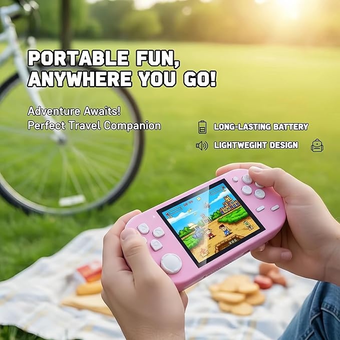 16-Bit Handheld Game Console - 3 Inch HD Screen 300-in-1 Retro Games - Portable Classic Video Game Player for Kids & Adults, Include Protective Carrying Case (Pink)