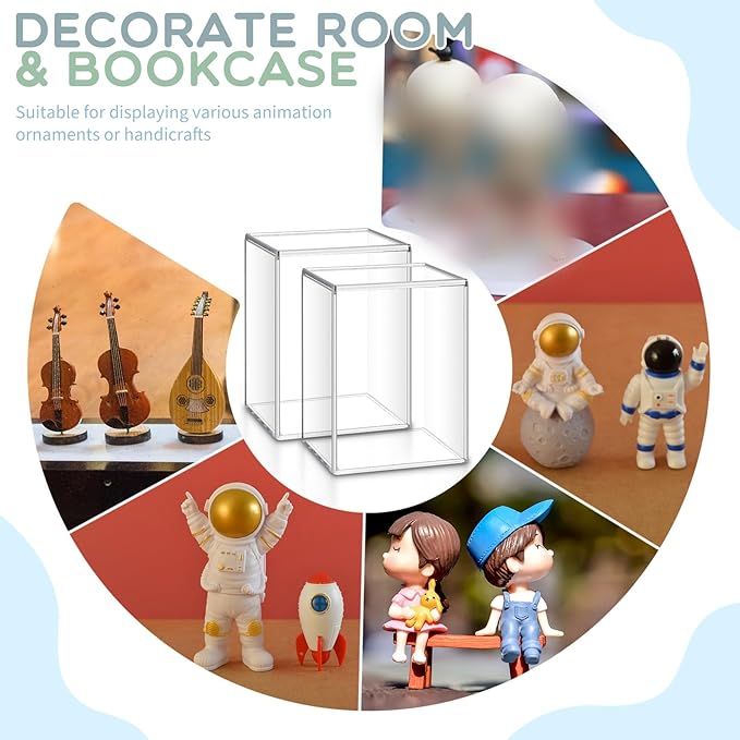 Acrylic Display Case for 4 Inch Figures, Comes with Magnetic Lid and Crystal Clear Case, 4mm Thick Crystal Acrylic Action Figures Protector(2 Pcs)