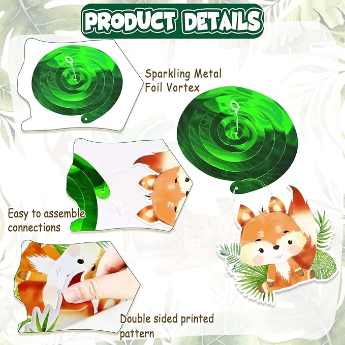 35Pcs Jungle Animals Hanging Swirl Wild One Party Birthday Decor Jungle Safari Animal Themed Wild One Birthday Party Swirls Streamers Supplies for Baby Shower Decorations