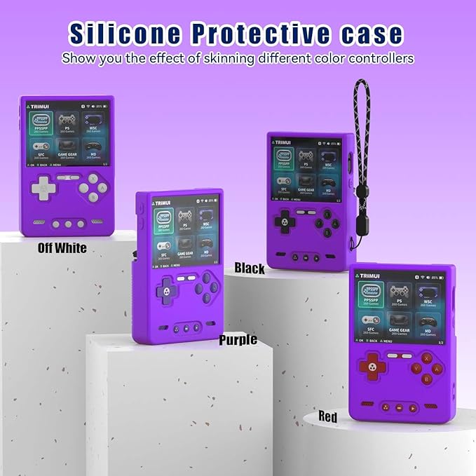 Silicone Case for Trimui Brick Retro Handheld Game Console, Soft Skin Cover for Trimui Brick Accessories, Anti-Scratch Washable TrimuiBrick with Lanyard (Purple)