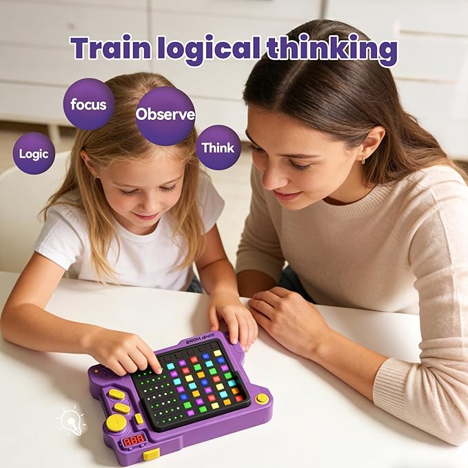 Super Decoder Game, 4-in-1 Code Breakers Puzzle Game, Handheld Games for Kids and Adults, Birthday Gift for Boys and Girls, Travel Games for Road Trip (Purple)