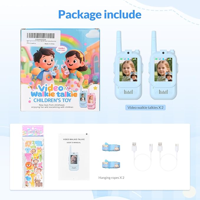 Kids Toys Mini Video Walkie Talkies for Kids 2 Pack，for 3 4 5 6 7 8 Years Old Boys and Girls,Four Sound Effects Available Birthday Gifts(Blue+Blue)