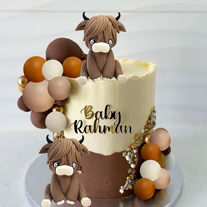 JeVenis Two Highland Cow Cake Decorations Cake Topper Highland Cow Party Favors For Highland Cow Baby Shower Party Birthday Party Supplies
