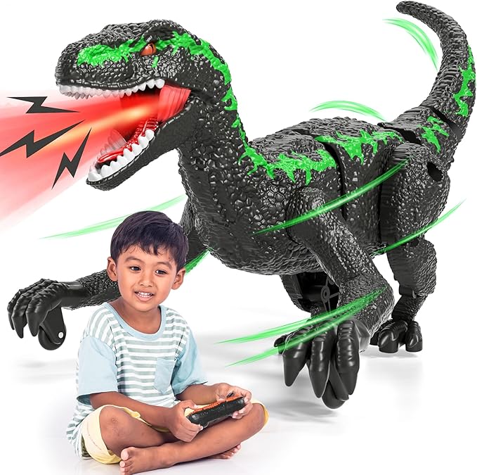 Remote Control Dinosaur Toys for Kids 3-5 5-7, One-Key Demo Simulator Jurassic Velociraptor Dino Toys for Kids Boys with Light & Sounds, Dinosaur Toys Gifts for 3 4 5 6 7 8 Years Old Boys