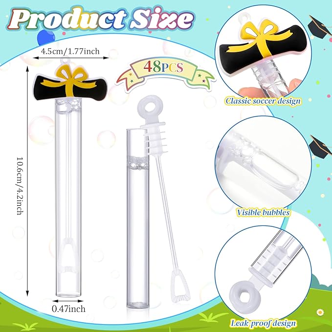48 Pcs 4.2'' Mini Bubble Wands Bubbles Party Favors Birthday Party Supplies Favor Decorations for Gift Back to School Goodie Bag, Contains Liquid(Graduation)
