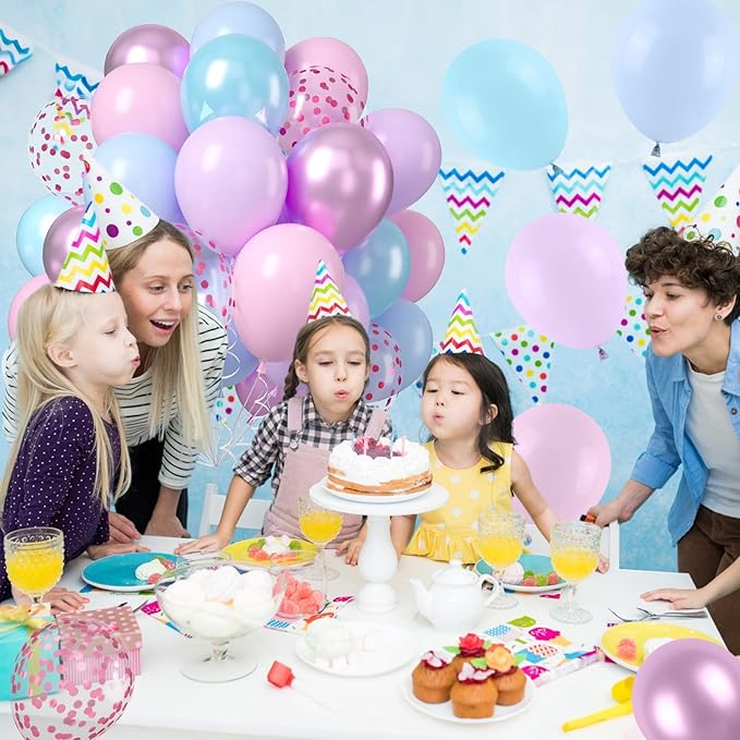 Pastel Pink Blue Purple Balloons, 50pcs Metallic Pearl Latex Balloons Birthday Balloon for Girls Birthday Decoration Baby Shower Party Supplies