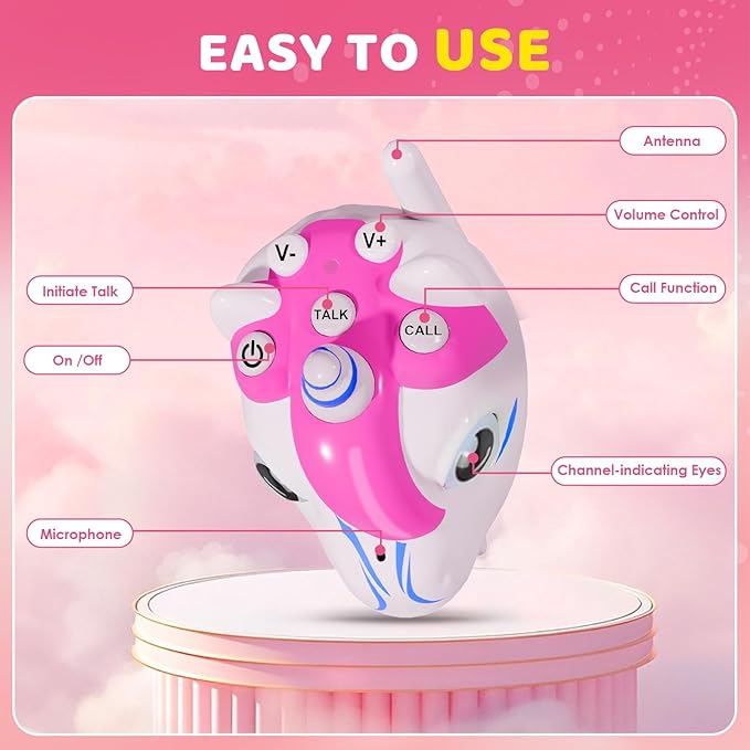 Unicorn Walkie Talkies for Kids, 2 Pack Camping Unicorn Outdoor Toys for Girls Age 3-12 Year Old, 3 Channel Toy Birthday Gifts Easter Halloween Christmas Stocking Stuffers
