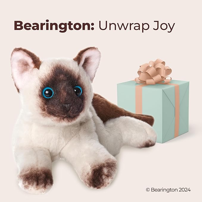 Bearington Lil’ Cleo Siamese Cat Plush - Cat Stuffed Animal - 8" Siamese Soft Plush Kitty Toy with Realistic Details and Floppy Body for Kids and Toddlers - Adorable Gifts for Kitten Lovers